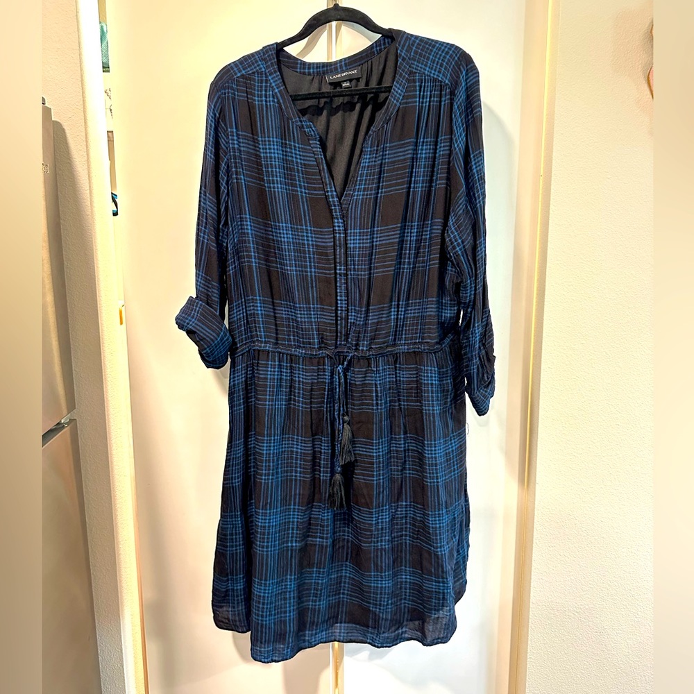 Lane Bryant Blue and Black Plaid Lined Dress Size 24
